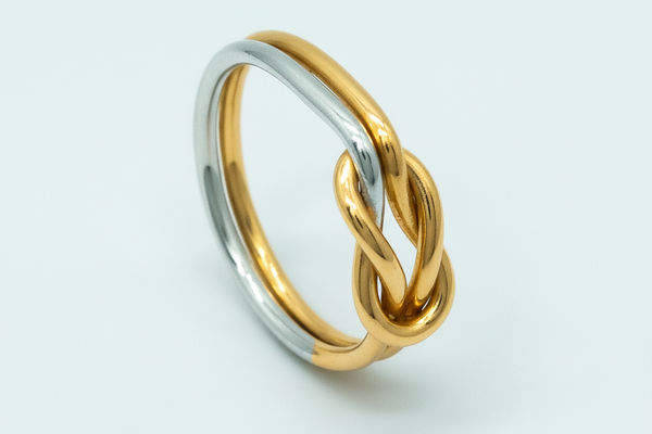 Heavy Silver and Gold Reef Knot Ring