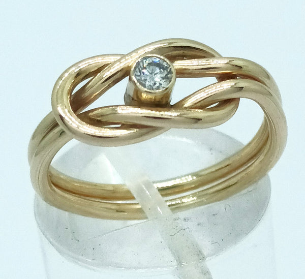 Gold Reef Knot Ring, with 3mm Diamond