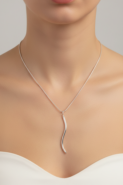 Ripple Pendant Necklace on Snake Chain - Silver