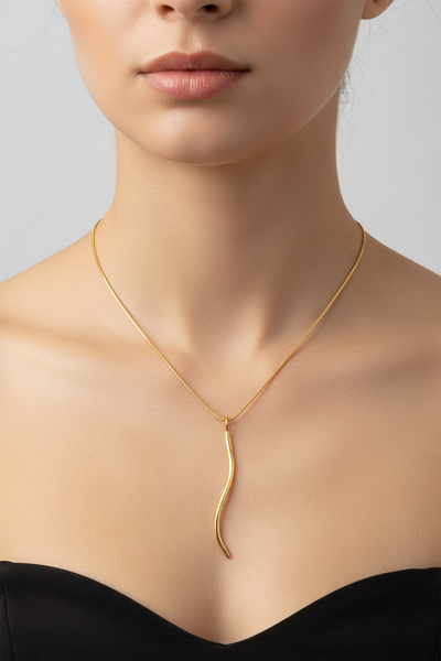 Ripple Pendant Necklace on Snake Chain - 9ct Gold