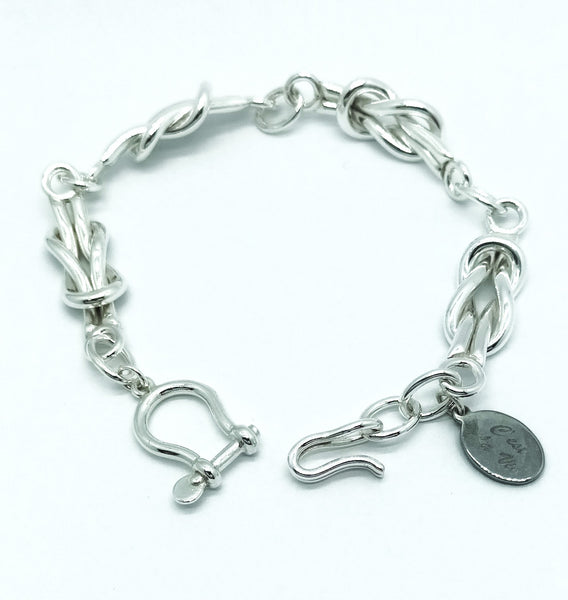 Heavy Silver Reef Knot Chain Bracelet