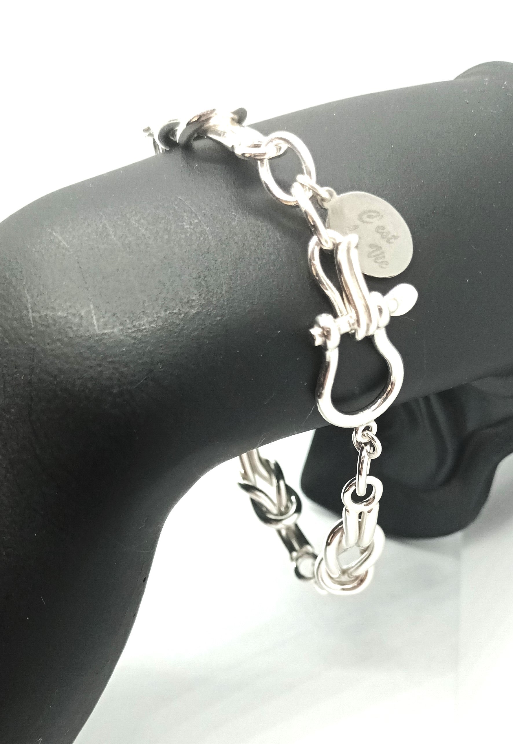 Heavy Silver Reef Knot Chain Bracelet