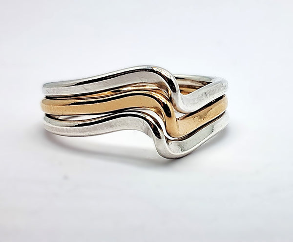 Triple Twist Wave Ring - Silver & Gold