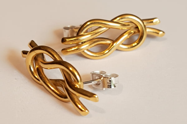 Gold Reef Knot Stud Earrings