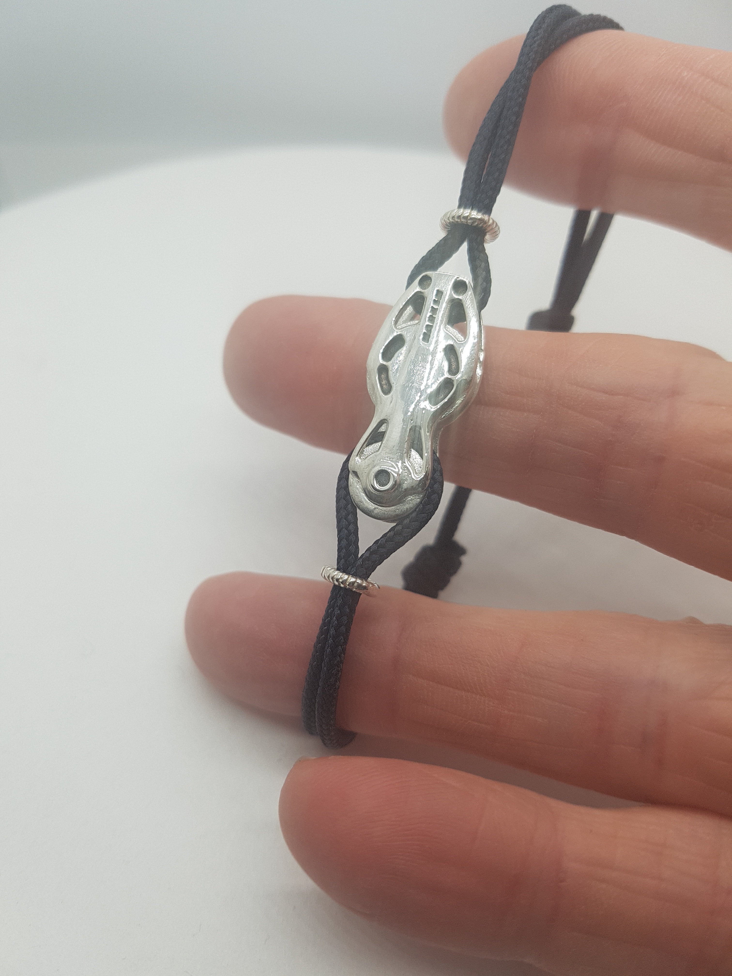 Silver Harken Fiddle Block Cord Bracelet