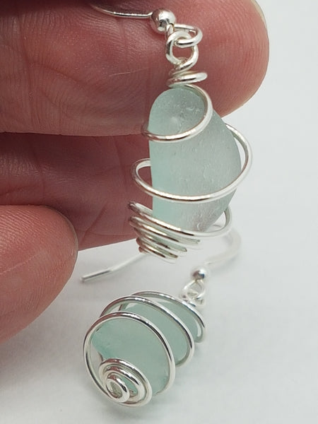 Seaglass and Silver Earrings - Aqua