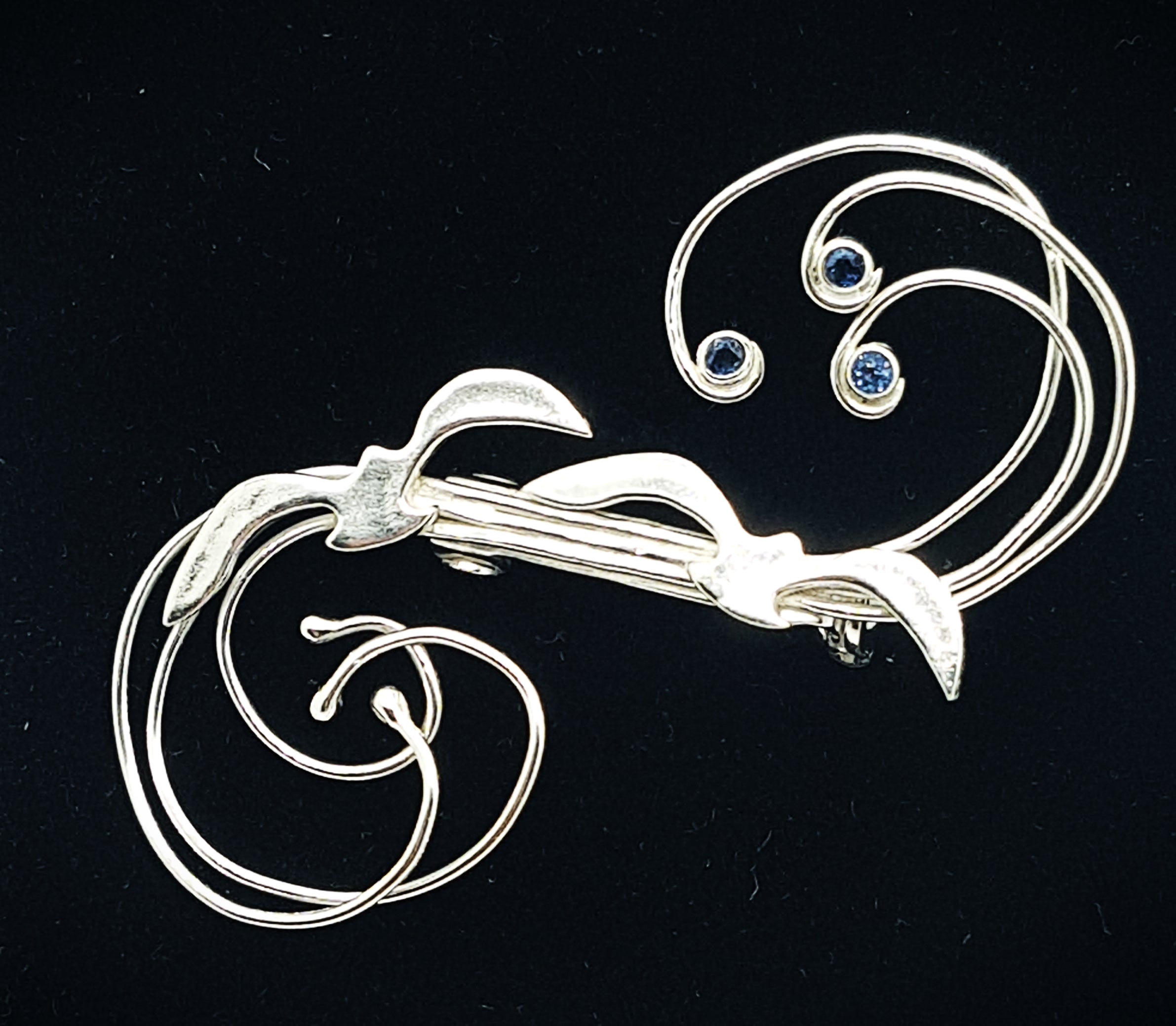 Seagull over Wave Brooch - Silver/Sapphires *CLEARANCE PRICE* only one available
