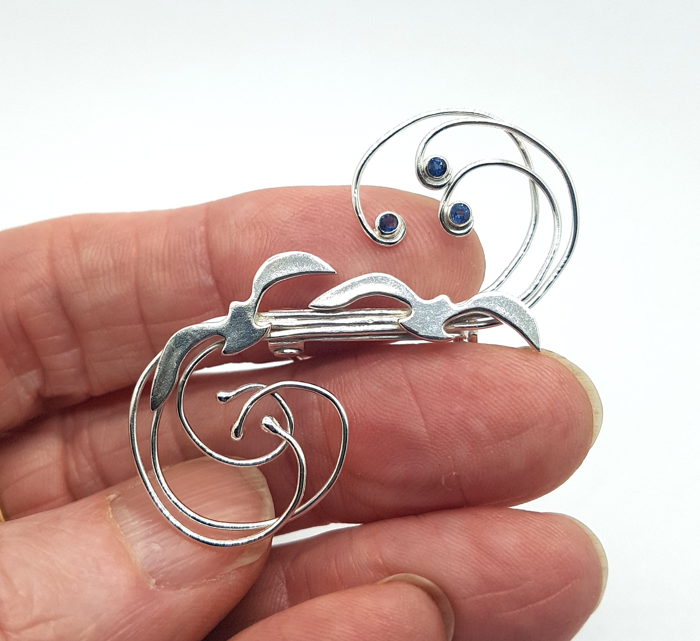 Seagull over Wave Brooch - Silver/Sapphires *CLEARANCE PRICE* only one available
