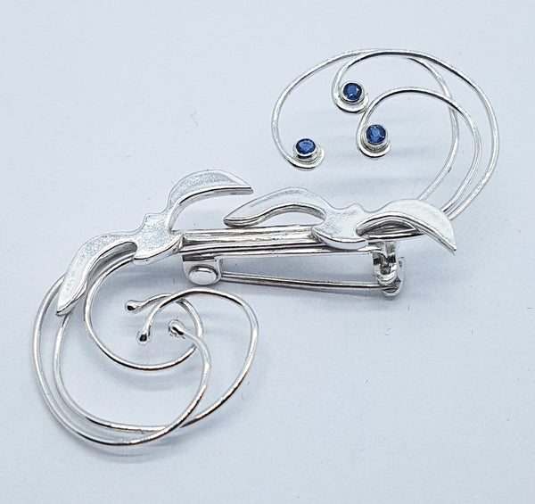 Seagull over Wave Brooch - Silver/Sapphires *CLEARANCE PRICE* only one available