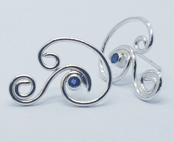 Wave Earrings with Sapphire - Stud Earrings