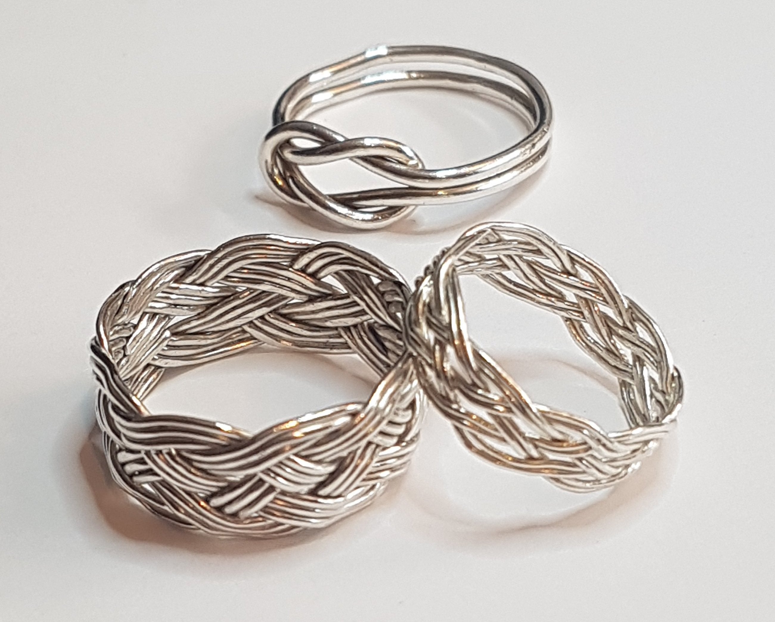 silver rings, Turks Head, Reef knot