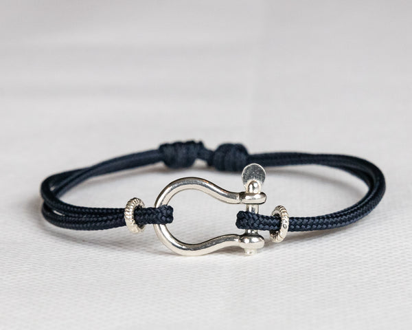 Silver Bow Shackle Cord Bracelet