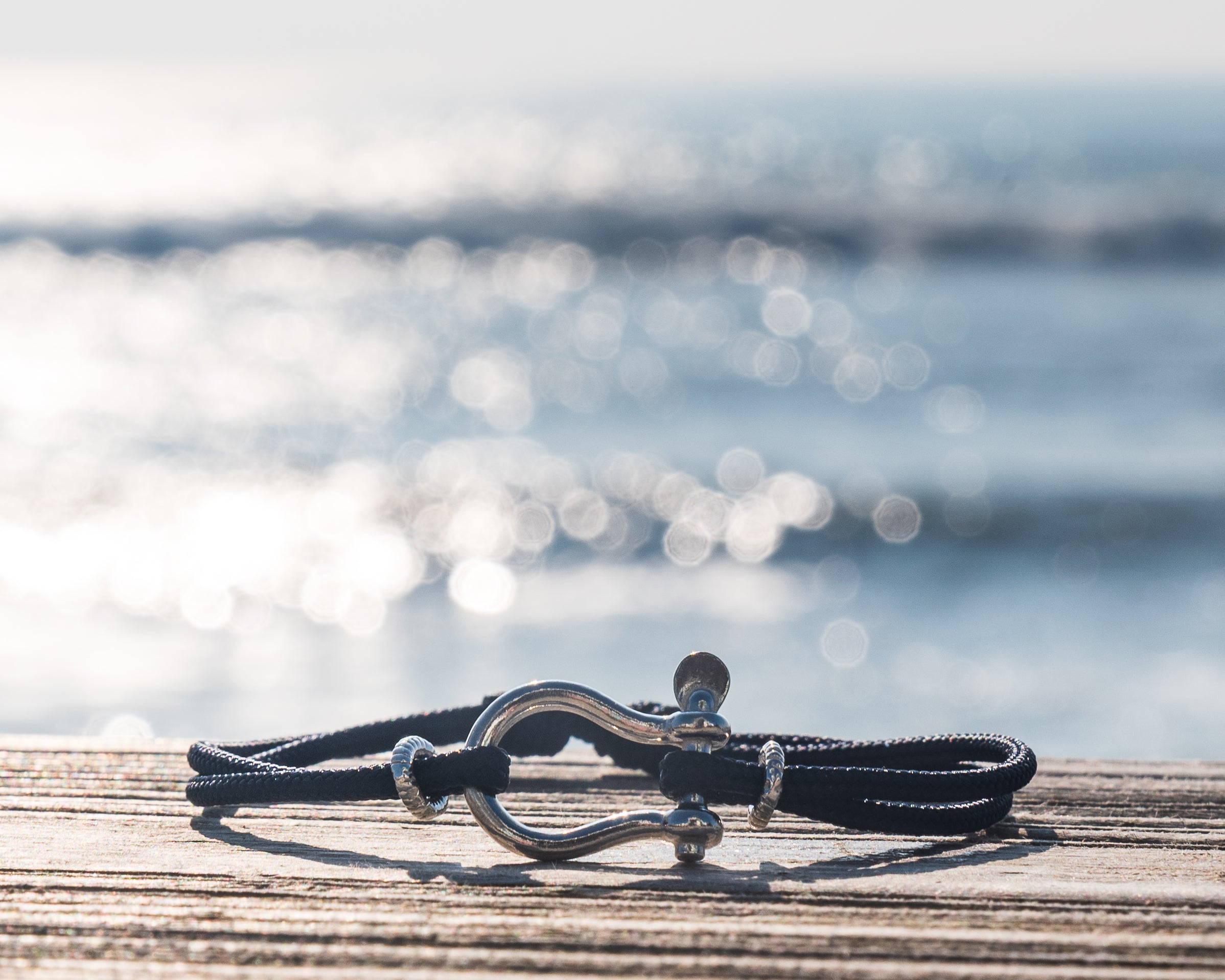 Silver Bow Shackle Cord Bracelet