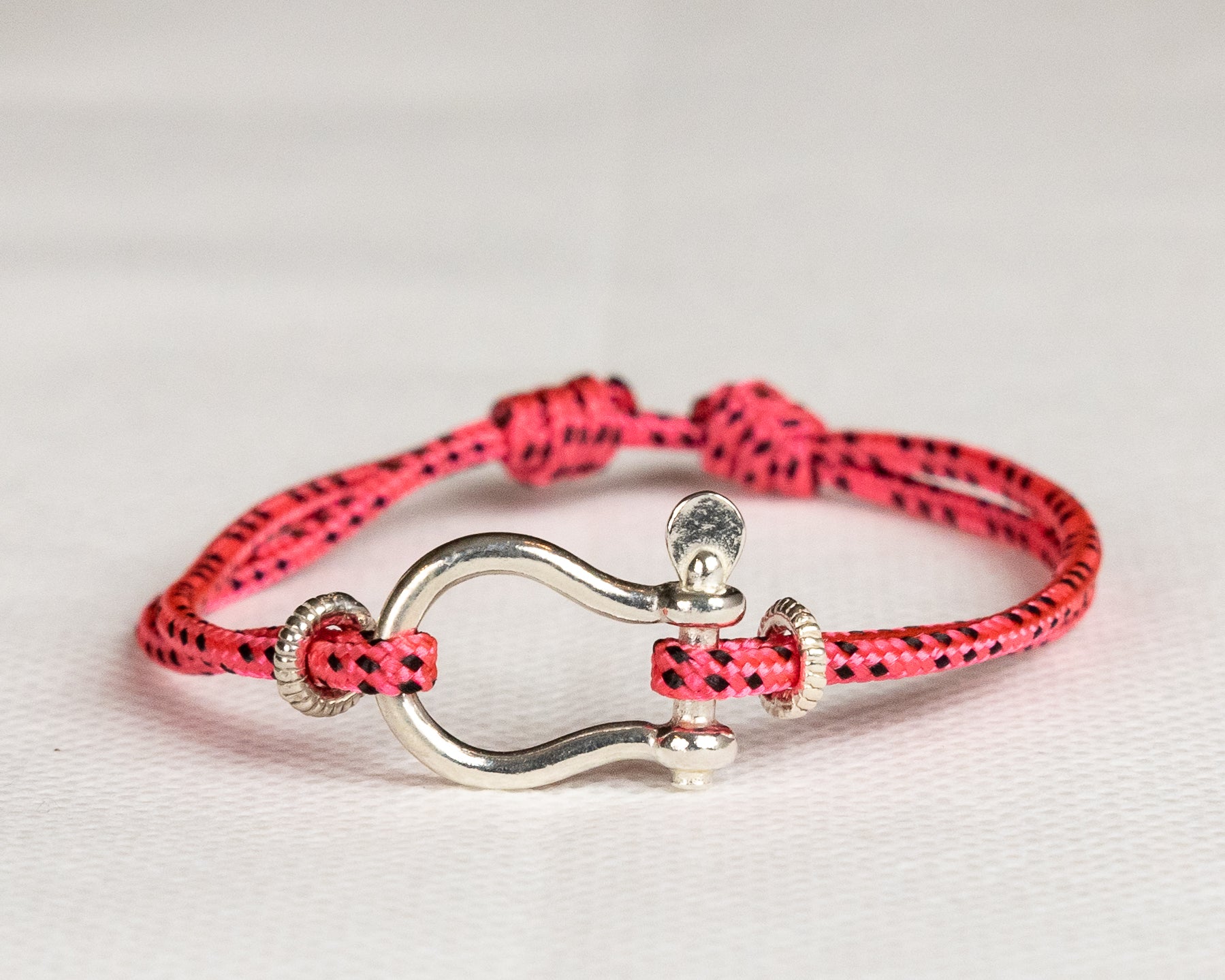 Silver Bow Shackle Cord Bracelet