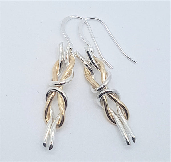 Gold and Silver Double Reef Knot Earrings