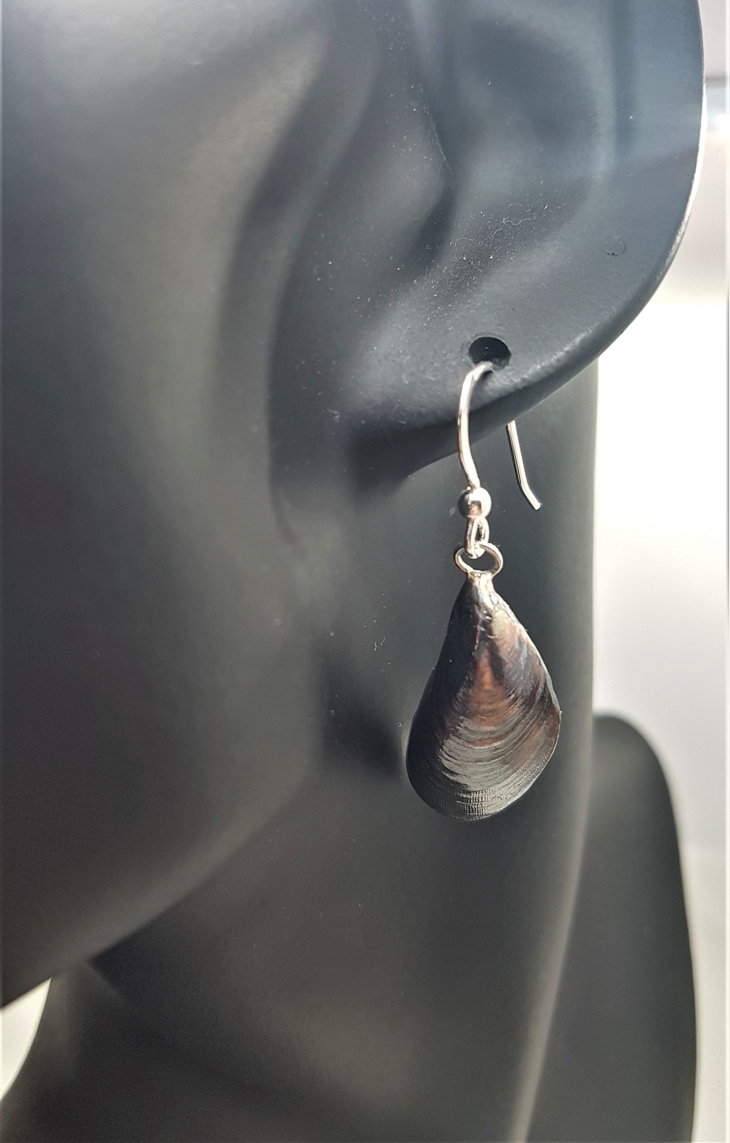 Mussel Shell Earrings - Silver and Black